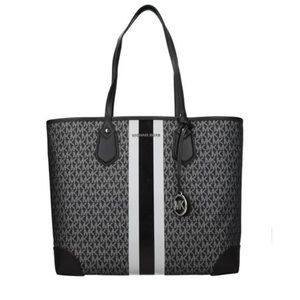 Michael Kors Black Eva - Striped Tote Bag With Logo